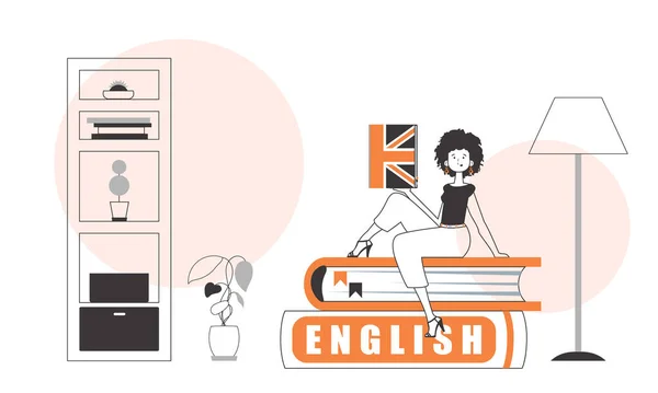 Flicklärare Engelska Begreppet Att Lära Sig Ett Främmande Språk Linjär — Stock vektor