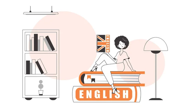 女英语教师 学习外语的概念 线性流行风格 — 图库矢量图片