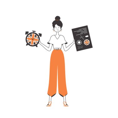 Kız İngilizce öğretmeni. Yabancı bir dil öğrenme kavramı. Lineart modern stil. İzole edilmiş, vektör illüstrasyonu.