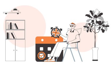 Çocuk bir İngilizce öğretmeni. Yabancı bir dil öğrenme kavramı. Çizgi sanatı biçimi.