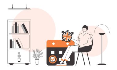 Çocuk bir İngilizce öğretmeni. Yabancı bir dil öğrenme kavramı. Lineart modern biçim.