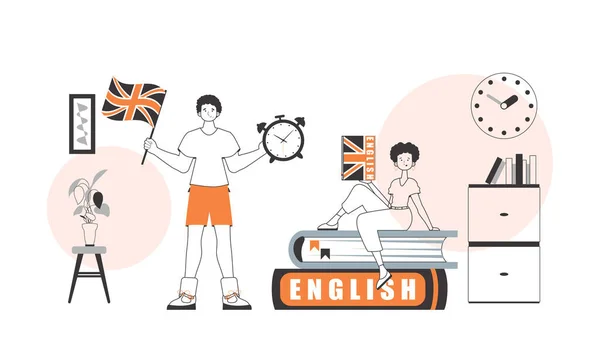 Τύπος Και Κορίτσι Βοηθούν Στη Διδασκαλία Των Αγγλικών Έννοια Της — Διανυσματικό Αρχείο