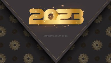 Siyah üzerine altın desen. 2023 Mutlu yıllar bayrağı.