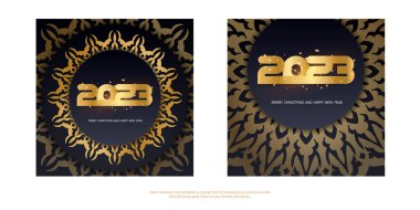 Black and gold color. Happy new year 2023 greeting card. clipart