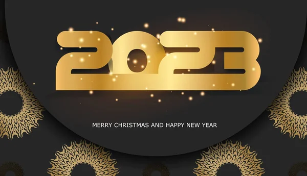 2023 Happy New Year Holiday Banner Black Gold Color — Stock Vector