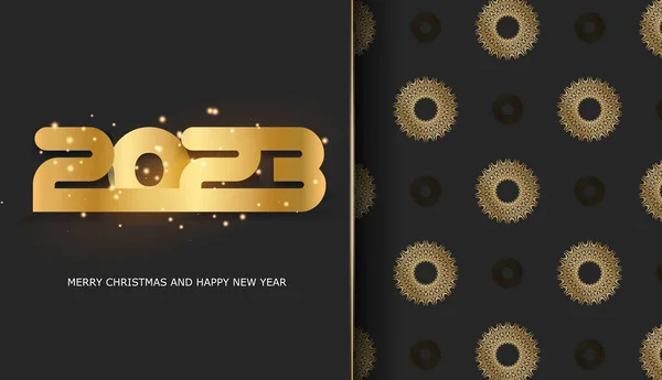 2023 Szczęśliwego Nowego Roku Plakat Wakacyjny Kolor Czarny Złoty — Wektor stockowy