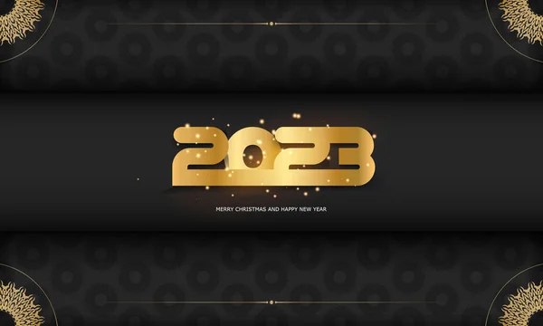 Feliz Ano Novo 2023 Fundo Festivo Cor Preta Dourada — Vetor de Stock