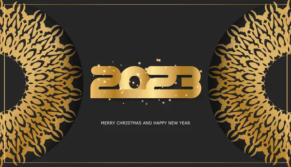 2023 Feliz Año Nuevo Banner Vacaciones Color Negro Dorado — Vector de stock