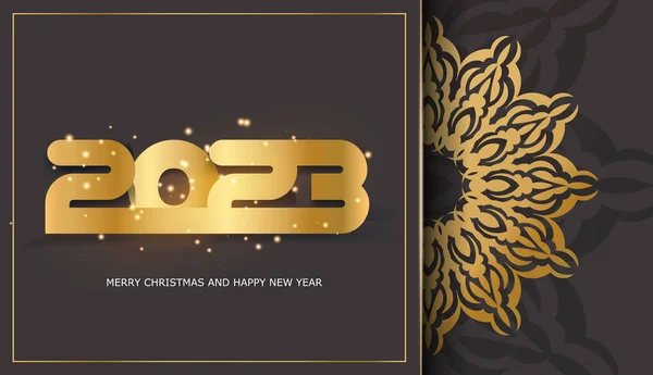 Cor Preta Dourada 2023 Feliz Ano Novo Banner Feriado —  Vetores de Stock