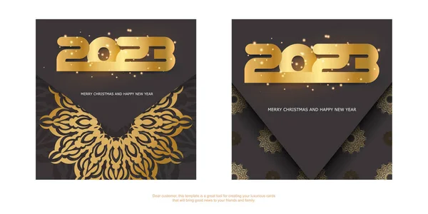 Siyah Üzerine Altın Desen Mutlu Yıllar 2023 Selamlama Posteri — Stok Vektör