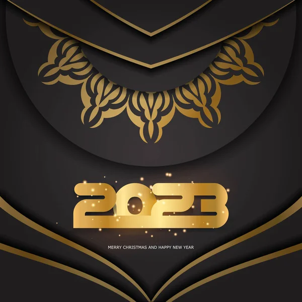 Golden Pattern Black 2023 Happy New Year Holiday Banner — Stock Vector