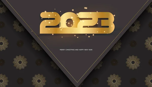 Patrón Dorado Negro 2023 Feliz Año Nuevo Saludo Banner — Vector de stock