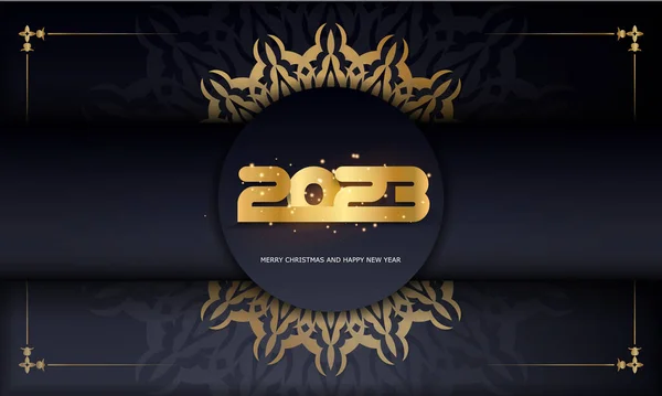 Feliz Año Nuevo 2023 Cartel Felicitación Color Negro Dorado — Vector de stock