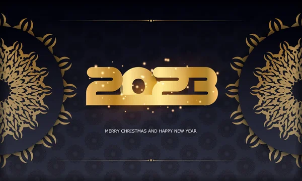 Happy 2023 New Year Greeting Background Golden Pattern Black — Stock Vector