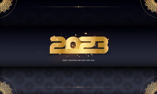 Feliz Año Nuevo 2023 Postal Festiva Color Negro Dorado — Vector de stock