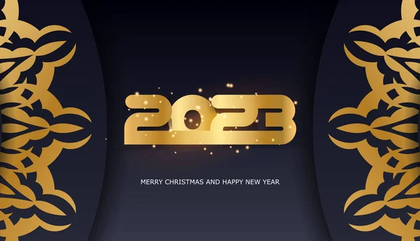 2023 Happy New Year Festive Greeting Card Black Gold Color — Stock Vector