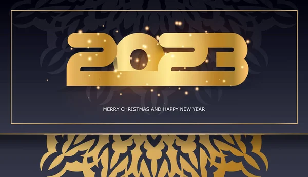 2023 Gelukkig Nieuwjaar Begroeting Achtergrond Gouden Patroon Zwart — Stockvector