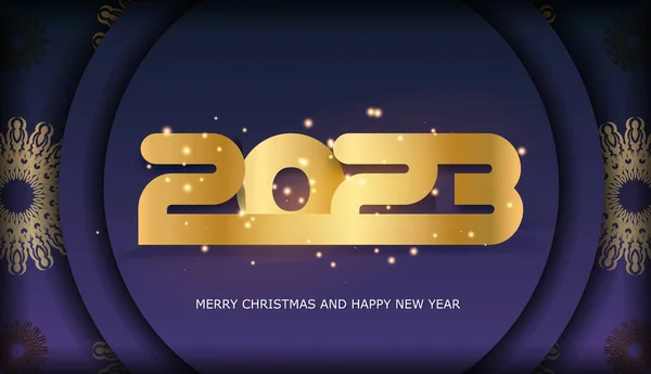 Blue Gold Color Happy New Year 2023 Holiday Banner — Stock Vector