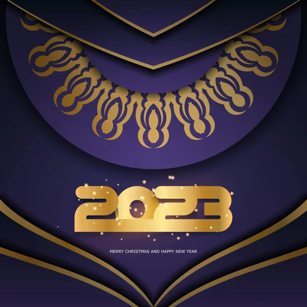 Χρυσό Σχέδιο Στο Μπλου 2023 Ευτυχισμένο Νέο Έτος Πανό Διακοπών — Διανυσματικό Αρχείο