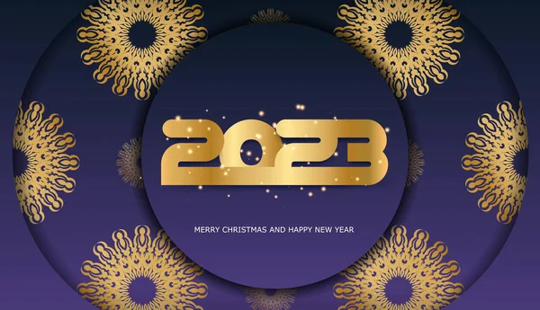 Golden Pattern Blue Happy New Year 2023 Holiday Card — Stock Vector