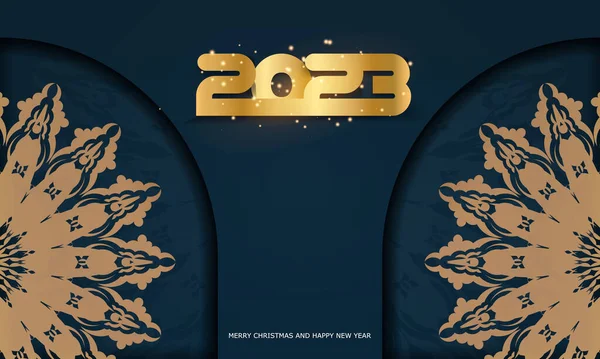 Goldenes Muster Auf Blau 2023 Frohes Neues Jahr Gruß Hintergrund — Stockvektor