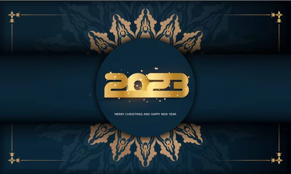 Frohes Neues Jahr 2023 Grußplakat Farbe Blau Und Gold — Stockvektor