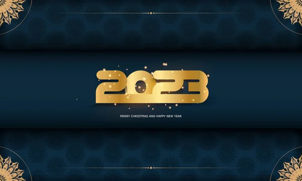 Felice Anno Nuovo 2023 Cartolina Festiva Colore Blu Oro — Vettoriale Stock