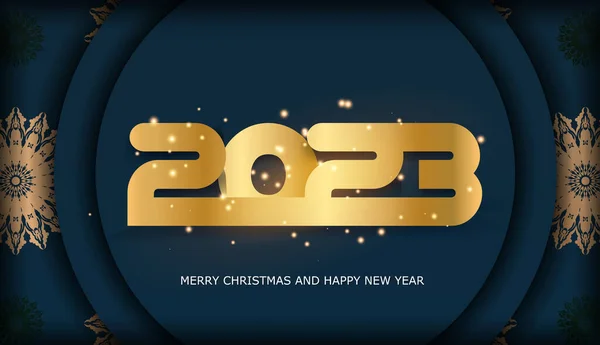 2023 Happy New Year Greeting Banner Golden Pattern Blue — Stock Vector