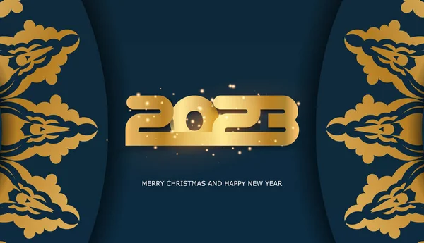 2023新年快乐贺卡 蓝色和金色 — 图库矢量图片