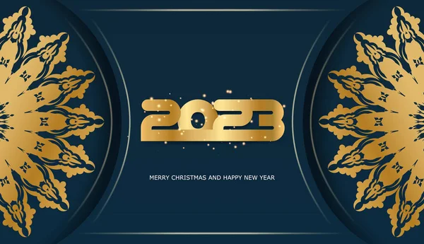 Blau Und Gold Glückliches Neues Jahr 2023 Grußwort Hintergrund — Stockvektor