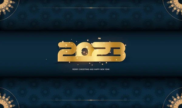 2023 Feliz Ano Novo Cartaz Saudação Cor Azul Dourada — Vetor de Stock