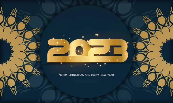 2023 Felice Anno Nuovo Poster Auguri Colore Blu Oro — Vettoriale Stock