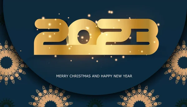 2023 Šťastný Nový Rok Pozdrav Plakát Modrá Zlatá Barva — Stockový vektor