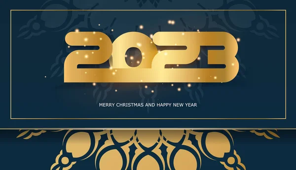 2023 Szczęśliwego Nowego Roku Plakat Powitalny Niebieski Złoty Kolor — Wektor stockowy