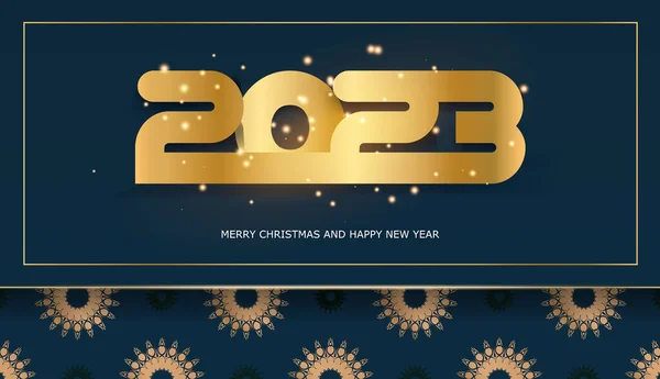 2023 Gelukkig Nieuwjaar Begroeting Poster Blauw Goud Kleur — Stockvector