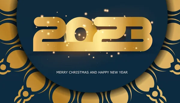 2023 Feliz Año Nuevo Cartel Felicitación Color Azul Dorado — Archivo Imágenes Vectoriales
