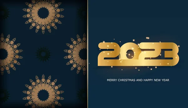 2023 Felice Anno Nuovo Poster Auguri Colore Blu Oro — Vettoriale Stock