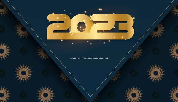 2023 Happy New Year Greeting Poster Blue Gold Color — Stock Vector