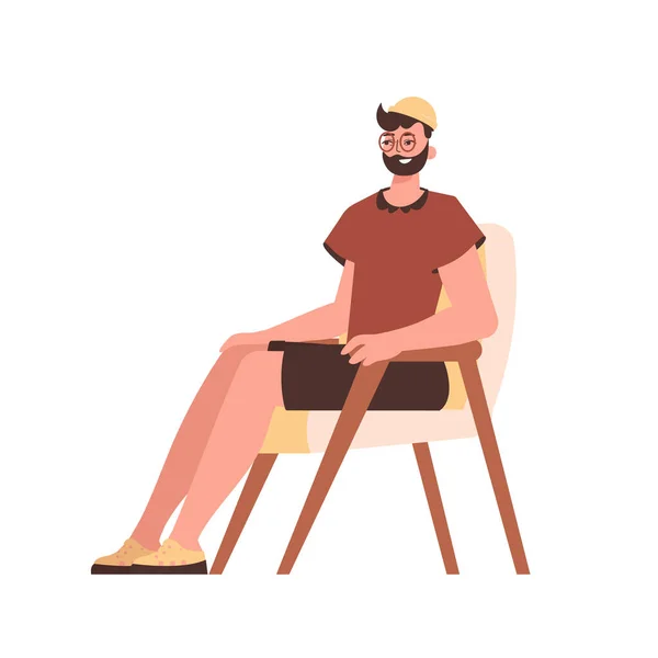 Homem Está Sentado Numa Cadeira Personagem Com Estilo Moderno — Vetor de Stock