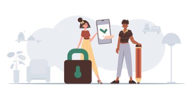 Adam ve kız kontrat imzaladılar. Veri imzalama ve koruma kavramı. Akıllı sözleşme.