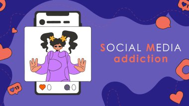 İnternet bağımlısı afişi. Sosyal ağlardaki beğeni eksikliği yüzünden kız üzgündü..