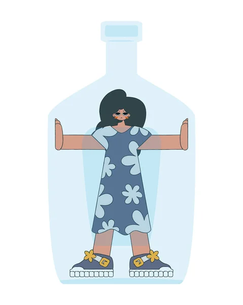 Mujer Dentro Botella Dependencia Del Alcohol — Vector de stock