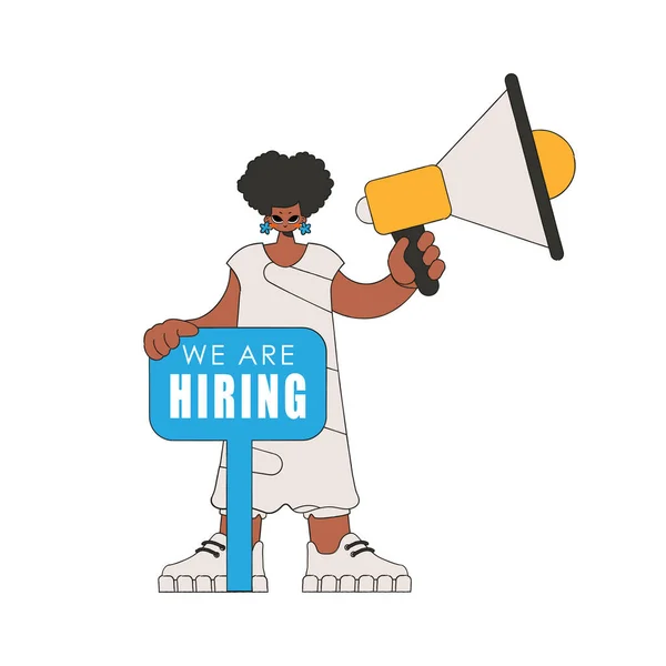 Girl Megaphone Labor Market Recruitment Search Personnel — Archivo Imágenes Vectoriales
