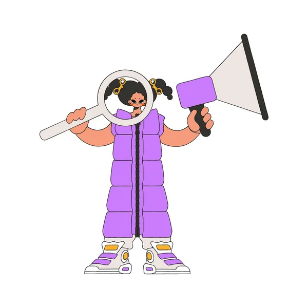 Girl Megaphone Symbolizing Search People Labor Market Human Drawing — Archivo Imágenes Vectoriales