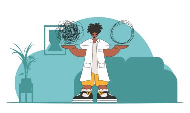 Help concept A person consumed by a sense of hopelessness and despair. The doctor unpacks the tangle of thoughts.