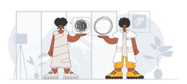 Topic Help A person consumed by a sense of hopelessness and despair. The psychologist doctor unpacks a tangle of thoughts. The patient shows that he is trying to understand something.