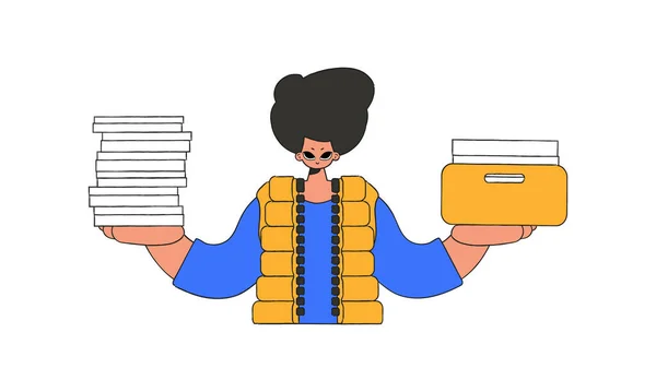 Cultured Guy Holds Stacks Documents His Hands — Stockvektor