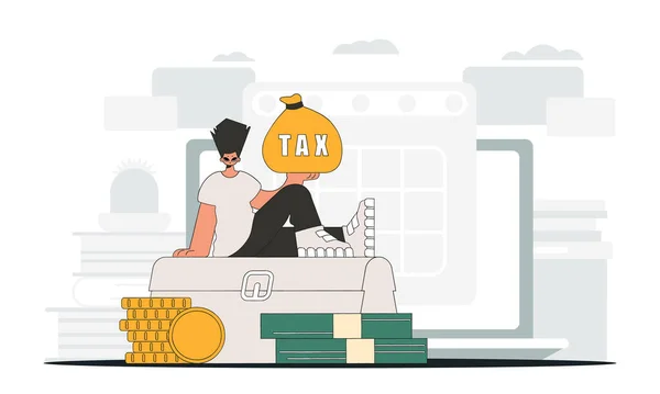 Homme Élégant Tient Sac Taxes Dans Main Illustration Démontrant Paiement — Image vectorielle