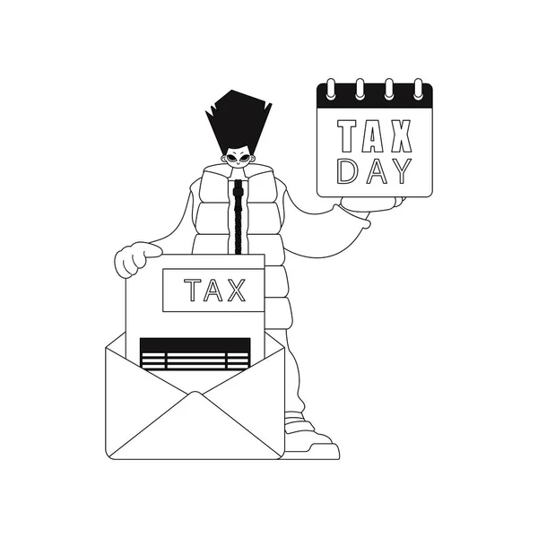 Homme Détient Calendrier Lettre Notifiant Taxesillustré Comme Vecteur Dans Style — Image vectorielle