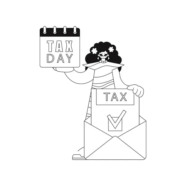 Chica Tiene Calendario Carta Con Notificación Impuestos Las Manos Ilustración — Archivo Imágenes Vectoriales